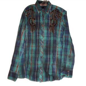 NWOT Roar Adoration Embroidered Plaid Shirt